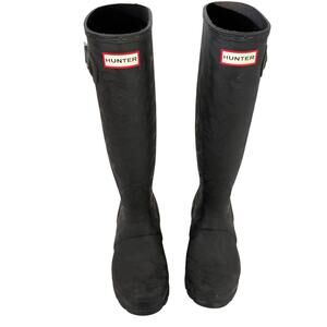 Women's Hunter Black Textured Pattern Tall‎ Rain Boots Size Us 5